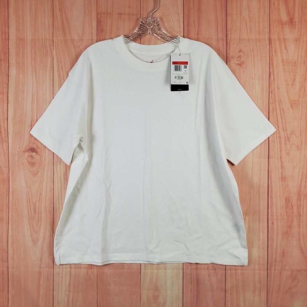 Jordan Womens Shirt Sz Large White 100% Cotton Crew Neck Short Sleeve Pullover
